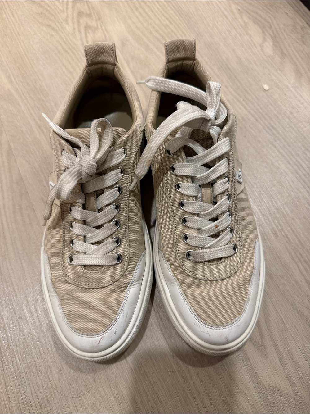 Christian Louboutin Beige Canvas Low-Top Sneakers with White Soles
